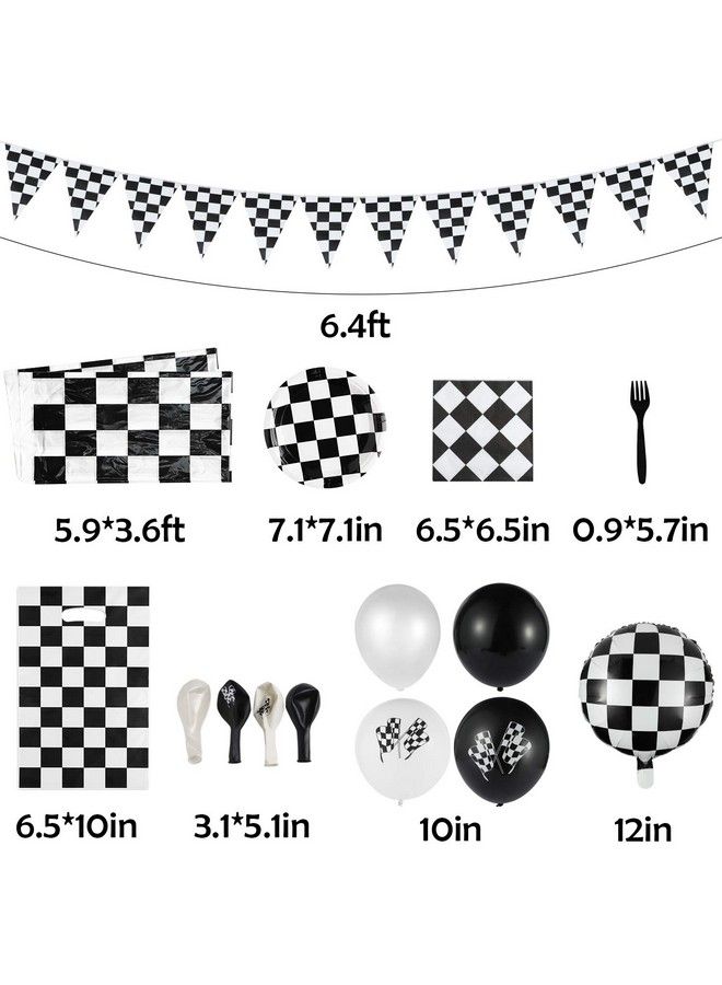BeYumi 127Pack Race Car Checkered Party Supplies Decoration Kit Including Banner Pennant Balloons Tablecloth Tableware Goodies Gift Bags Black And White Party Decorations Pack Serves 20 Guests - Image 4