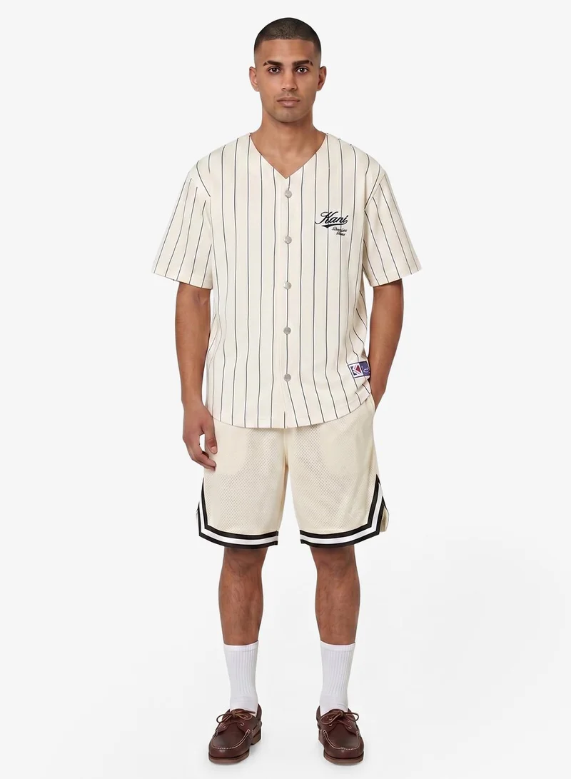 Karl Kani  Cursive Varsity Pinstripe Cropped Baseball for Men | Best Price UAE