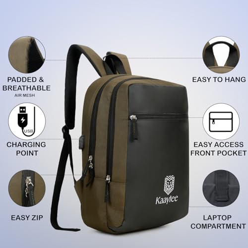 Kaaytee Zephyr Backpack Bag with 15.6 Inch Laptop Compartment, USB Charging Port & Organizer Pocket for Men Women Boys Girls- (Olive Green) - Image 2