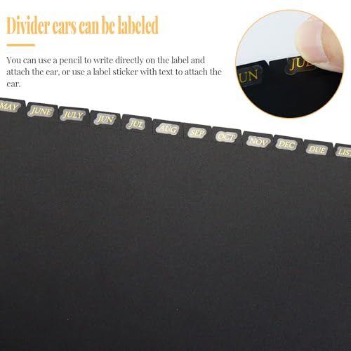 Koqye A5 12-Tab 6-Ring Binder Dividers Set with Gold Stickers, Black Plastic Index Tabs Separators for Planner (12Tabs) - Image 3