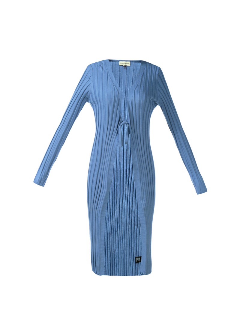 London Rag Rib Knit Wrap Shrug in Denim Blue - Image 5