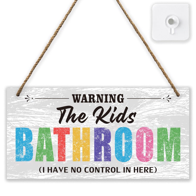 FEXICHUJI Kids Bathroom Wood Sign Decor,Bathroom Door Signs Decor for Kids,Farmhouse Bathroom Signs Wall Decor,Toilet Hanging Restroom Door Sign,Bath Signs for Bathroom Wall Art Decor,I Have No Control In Here - Image 1