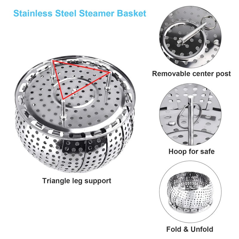 Expandable Steamer - Multi-Purpose Stainless Steel Basket Perfect for Vegetables, Eggs, Dumplings, and Seafood, Folds Flat for Storage and Promotes Nutritious Cooking (3pcs) - Image 3
