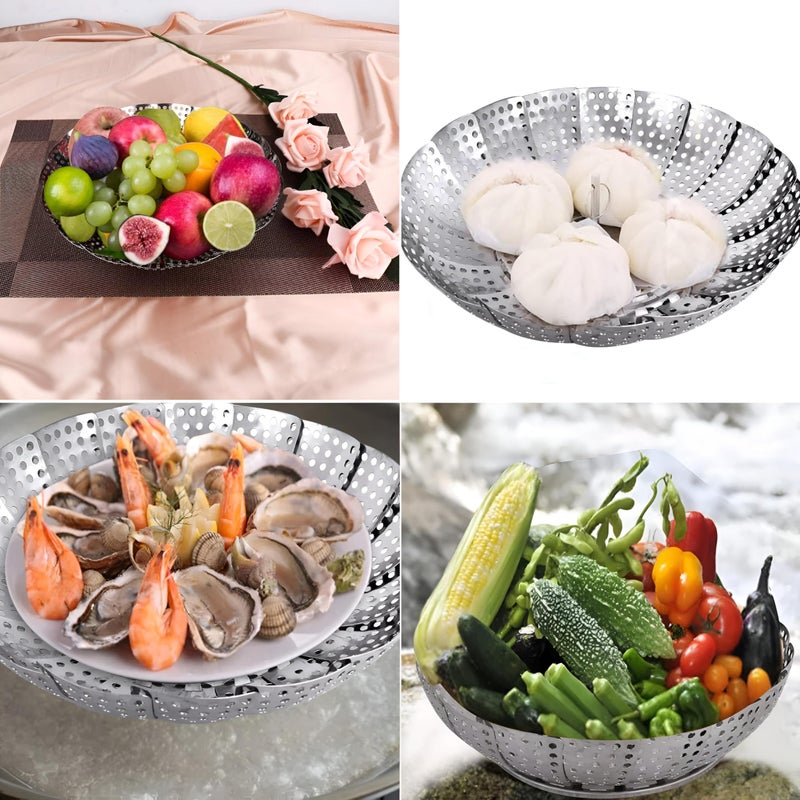 Expandable Steamer - Multi-Purpose Stainless Steel Basket Perfect for Vegetables, Eggs, Dumplings, and Seafood, Folds Flat for Storage and Promotes Nutritious Cooking (3pcs) - Image 5