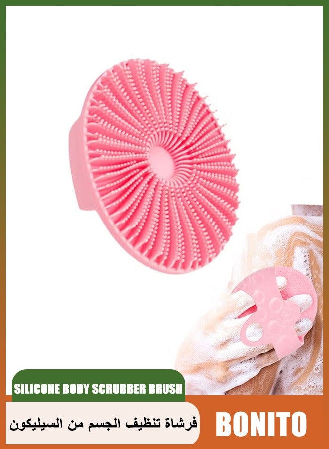 بونيتو فرشاة تقشير الجسم المصنوعة من السيليكون، فرشاة تقشير لطيفة للجسم للاستخدام في الاستحمام، ليفة سيليكون بشعيرات سهلة الترغية لجميع أنواع البشرة (وردي) - Image 1