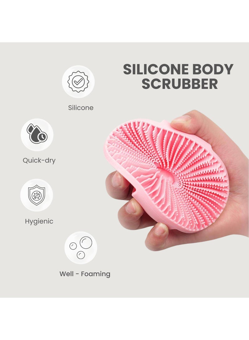 بونيتو فرشاة تقشير الجسم المصنوعة من السيليكون، فرشاة تقشير لطيفة للجسم للاستخدام في الاستحمام، ليفة سيليكون بشعيرات سهلة الترغية لجميع أنواع البشرة (وردي) - Image 2