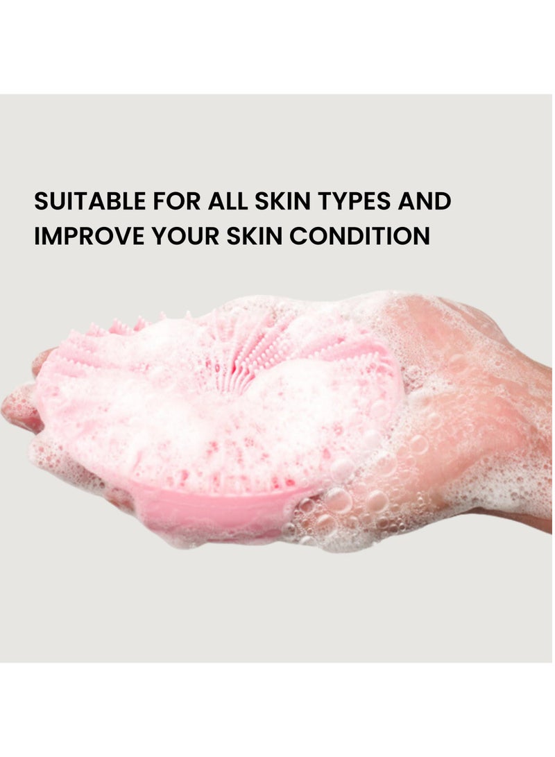 بونيتو فرشاة تقشير الجسم المصنوعة من السيليكون، فرشاة تقشير لطيفة للجسم للاستخدام في الاستحمام، ليفة سيليكون بشعيرات سهلة الترغية لجميع أنواع البشرة (وردي) - Image 3