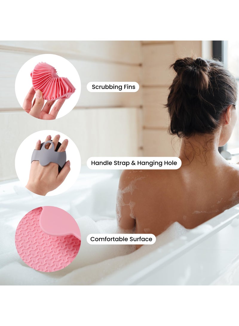 بونيتو فرشاة تقشير الجسم المصنوعة من السيليكون، فرشاة تقشير لطيفة للجسم للاستخدام في الاستحمام، ليفة سيليكون بشعيرات سهلة الترغية لجميع أنواع البشرة (وردي) - Image 5
