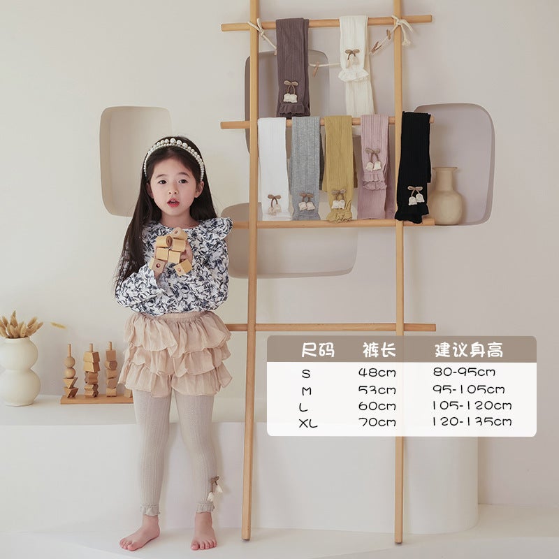 Girls' Thin Leggings Outer Wear Children'S Cotton Vertical Strip Multicolor Lace Tulip Cropped Pants - Image 5