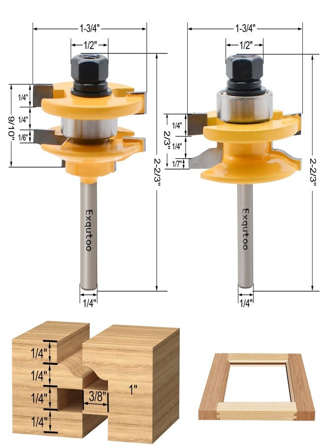Exqutoo 3PCS 1/4" Shank Router Bit Set, Raised Panel Cabinet Door Making Router Bits, Cemented Carbide Router Bits, Woodworking Tools Router Door & Window Bits (Tenon Joint Cutter Diameter: 1-3/4") - Image 3