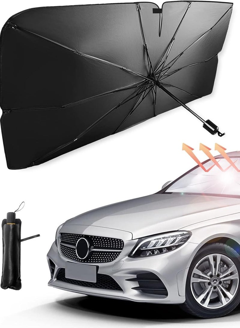 سكاي تاتش SKY-TOUCH غطاء الشمس للسيارة ، للزجاج الأمامي ، غطاء كتلة الزجاج الأمامي لمظلة الأشعة فوق البنفسجية ، غطاء واقي للشمس قابل للطي للشمس لمعظم الأغلب مع جيب تخزين جلدي 140 * 80 سم