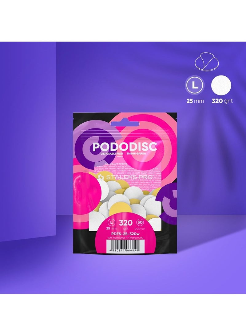 STALEKS PRO Disposable white files on soft foam layer for pedicure disc - PODODISC L EXPERT | 320 grit (50 pcs) - Image 1