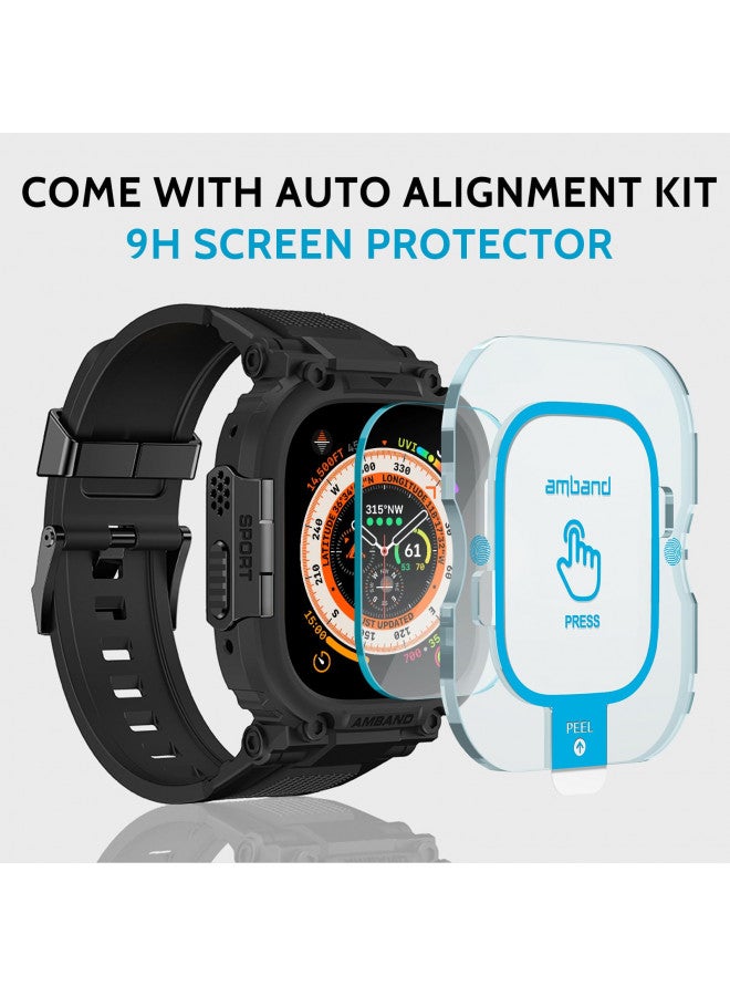 amBand Bands Case Screen Protector Compatible with Apple Watch Ultra 2/1 49mm for Men, M1 Sport Series Rugged Cover Strap and 9H Tempered Glass, Military Protective Bumper for iWatch 49 mm Men Black - Image 1