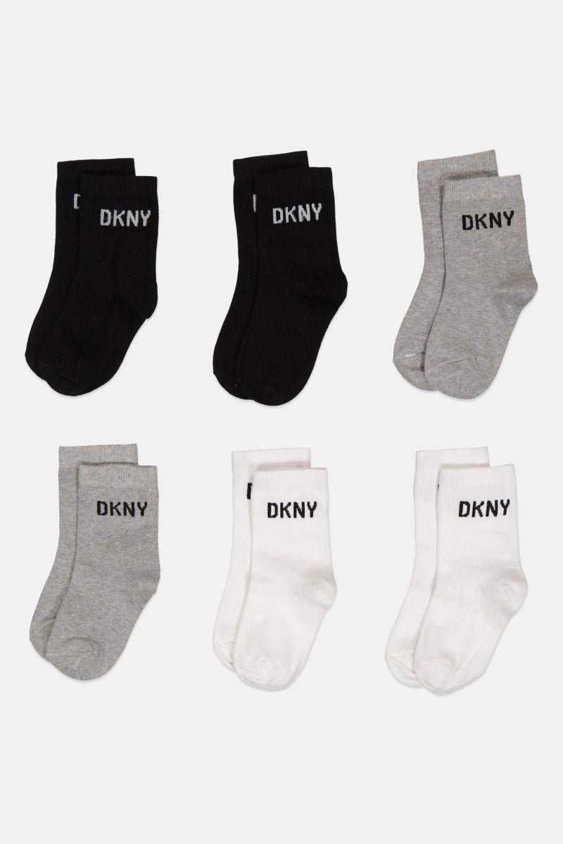DKNY Kids Boy 6 Pairs Brand Logo Crew Socks, Multicolor - Image 1