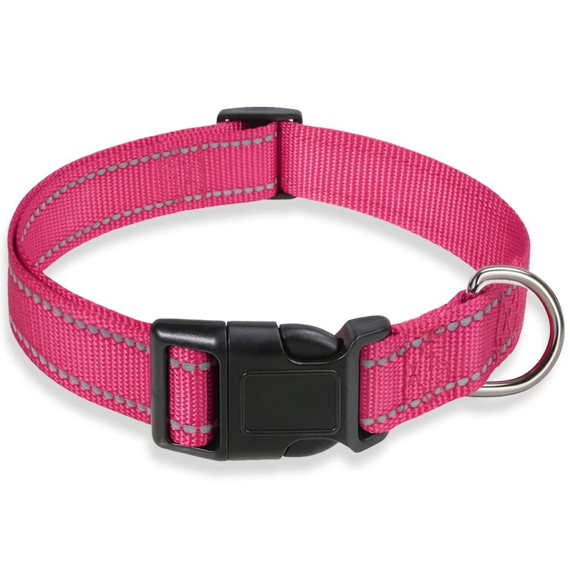 BOOMIBOO Reflective Dog Collar with Buckle Adjustable Safety Nylon Collars for Small Medium Large Dogs, Hotpink XS - Image 1