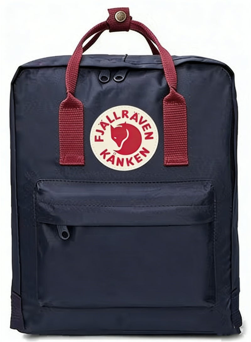 Classic Square Backpack for Women Men Teens, Water Resistant Lightweight Casual Daypack, Fashion School Bookbag with Front Pocket & Top Handles, Ideal for Daily Commute, Work, Travel Dark Blue Red Strap