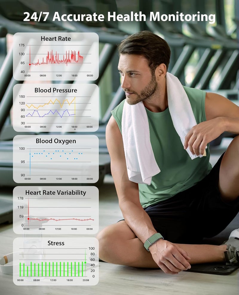 سوار ذكي ، فرقة تتبع النشاط واللياقة البدنية القابلة للارتداء ، تتبع النوم 24 ساعة ، معدل ضربات القلب المستمر طوال اليوم ، جهاد ضغط الدم HRV Monitor ، 120 + أوضاع الرياضة سوار ذكي مع 2 فرقة ، تطبيق مجاني - Image 2