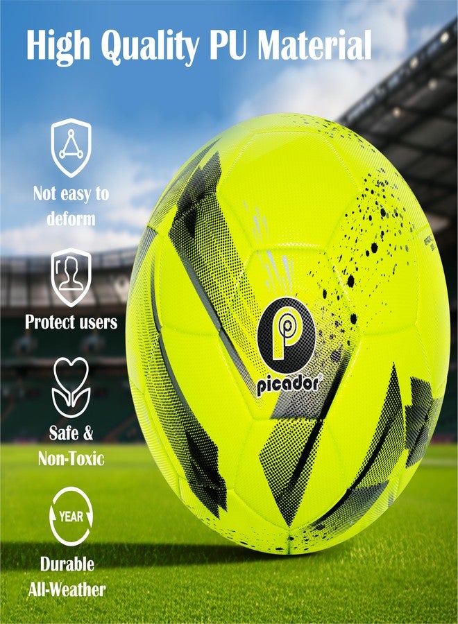 Picador PP PICADOR Size 5 Soccer Ball Official for Adult Youths, Training Match Soccer Balls Outdoor Indoor Sport with Pump(Bright Green) - Image 2