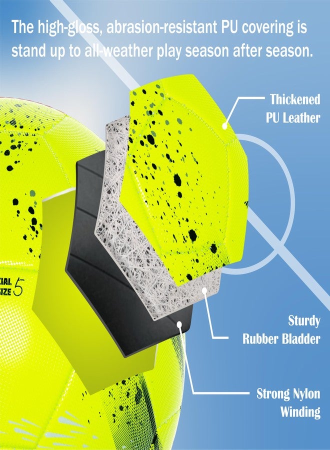 Picador PP PICADOR Size 5 Soccer Ball Official for Adult Youths, Training Match Soccer Balls Outdoor Indoor Sport with Pump(Bright Green) - Image 3