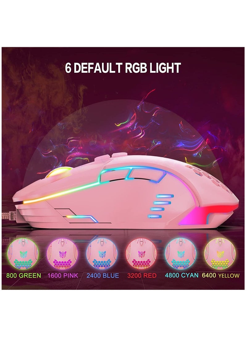 KASTWAVE - ماوس ألعاب سلكي، بإضاءة خلفية RGB بدقة 6400 نقطة في البوصة، ماوس ألعاب قابل للتعديل، مقبض مريح، فأرة ألعاب بصرية ملونة للكمبيوتر الشخصي تعمل بنظام Windows 7/8/10/XP Vista Linux (وردي) - Image 1
