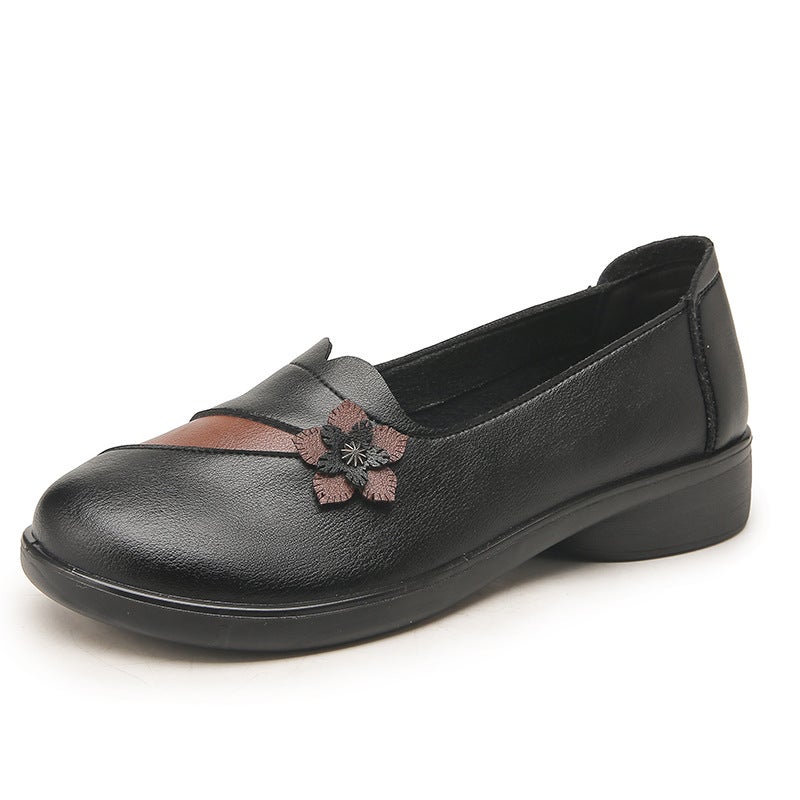 Spring Autumn Non-Slip Comfort Leather Womens Flat Shoes Black 
