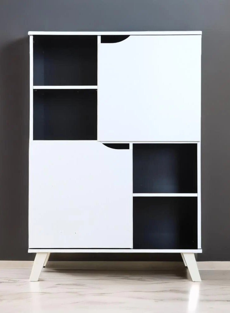 بيتي وحدة تخزين ادراج 4 دور خشب ماليزي بابين لون ابيض واسود - Image 1