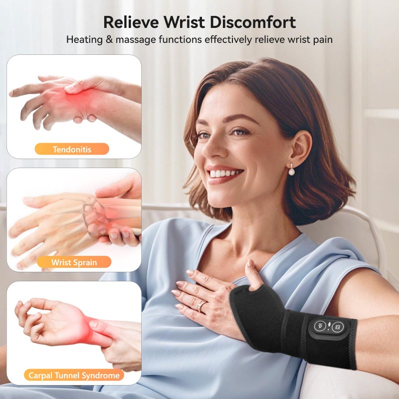 Yabuu Cordless Wrist Hand Massage Heating Pad For Carpal Tunnel Built-In 3000Mah Battery Hand Arthritis Wrist Pain Relief Heat Wrap Pad Vibration And Adjustable Heat Settings Hot Therapy Best Gift - Image 2