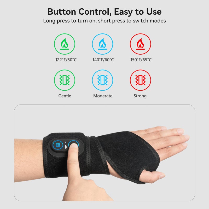 Yabuu Cordless Wrist Hand Massage Heating Pad For Carpal Tunnel Built-In 3000Mah Battery Hand Arthritis Wrist Pain Relief Heat Wrap Pad Vibration And Adjustable Heat Settings Hot Therapy Best Gift - Image 4