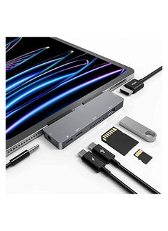 7-in-1 USB C Hub for iPad Pro M4 M2 M1 13 11 12.9 inch,iPad Air Adapter, 4K HDMI 3.5mm Headphone Jack, Docking Station Type C PD Charging,USB 3.0,SD/Micro Card Reader, iPad mini 6 Accessories