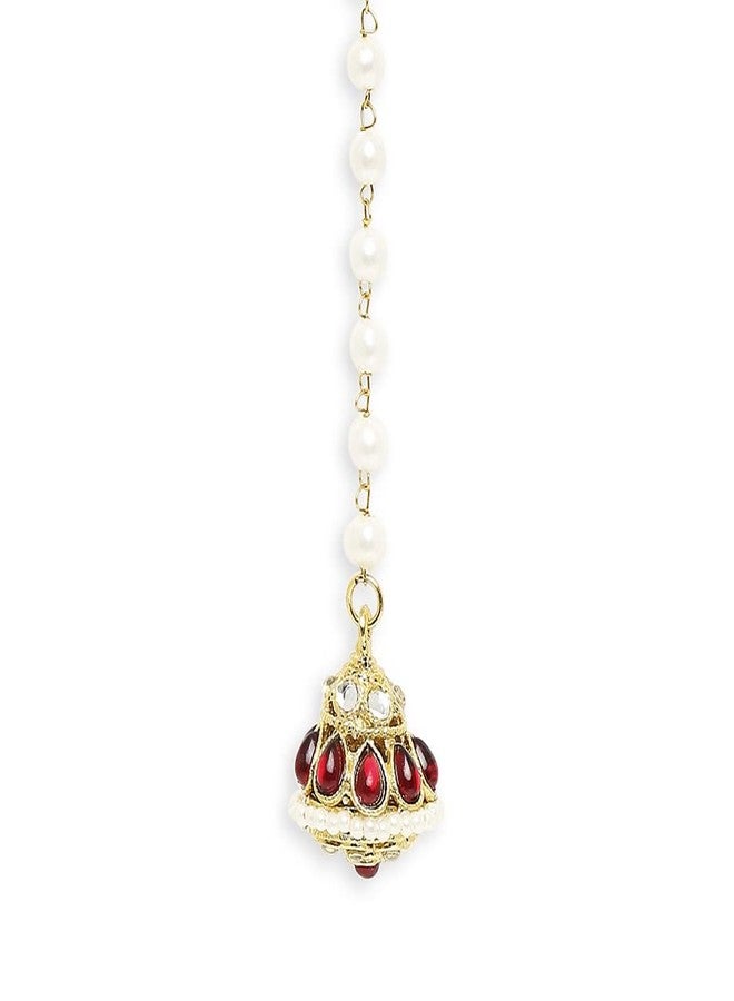 OOMPHelicious Jewellery Red Kundan & Pearls Bridal Ethnic Borla MaangTikka For Women & Girls Stylish Latest (MTDP9_CC2) - Image 1