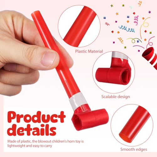 BESPORTBLE 50Pcs Party Blowers Noisemakers for Kids Birthday Red Plastic Whistle Blowouts Party Favors for Kids Adults New Year Celebration Carnival and Games Supplies - Image 5