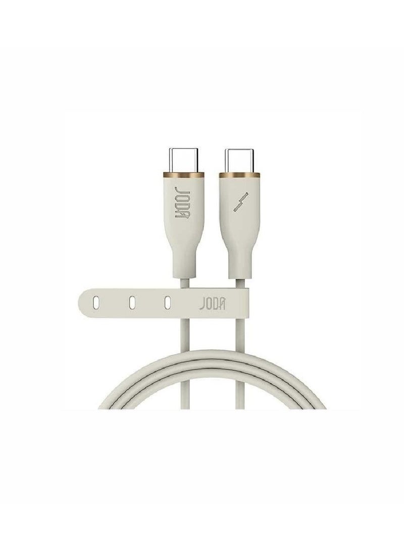 جودا كيبل شحن تايب سي إلى تايب سي ، ناعم من السيليكون، سرع وآمن بقوة 60 واط، بطول 1 متر ولون أنيق بيج.ي - Image 1