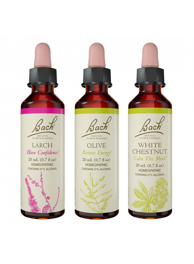 RESCUE Bach Original Flower Remedies 3-Pack, Be Your Best" - Larch, Olive, White Chestnut, Homeopathic Flower Essences, Vegan, 20mL Dropper x3  - Image 1