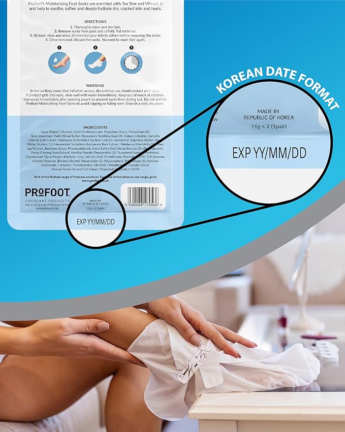 ProFoot جوارب القدم المرطبة من بروفوت علاج عميق للقدمين مثالي للبشرة الجافة يهدئ وينعم ويرطب بعمق الكعوب المتشققة والبشرة إصلاح مكثف للبشرة الجافة مع فيتامين E وشجرة الشاي - Image 2