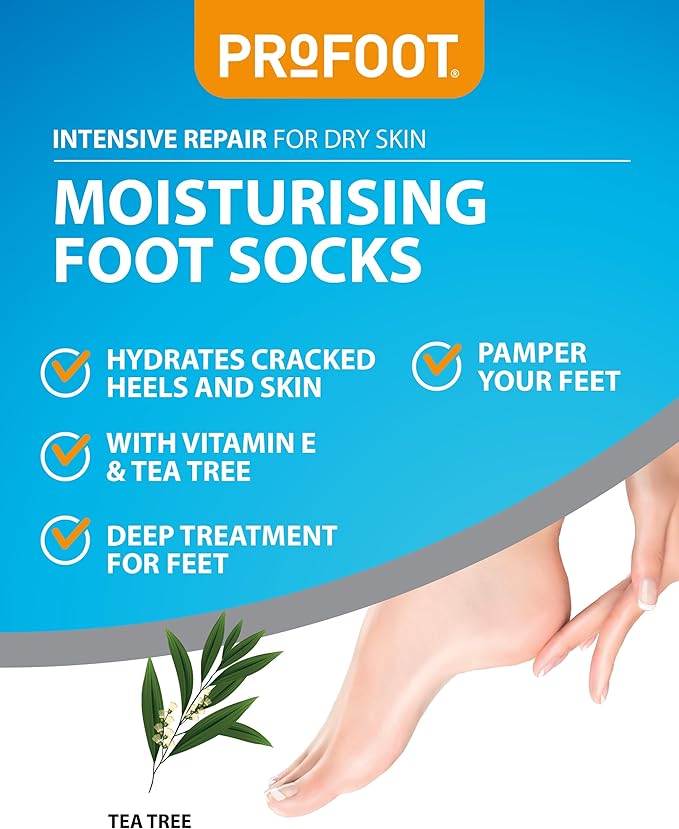 ProFoot جوارب القدم المرطبة من بروفوت علاج عميق للقدمين مثالي للبشرة الجافة يهدئ وينعم ويرطب بعمق الكعوب المتشققة والبشرة إصلاح مكثف للبشرة الجافة مع فيتامين E وشجرة الشاي - Image 3