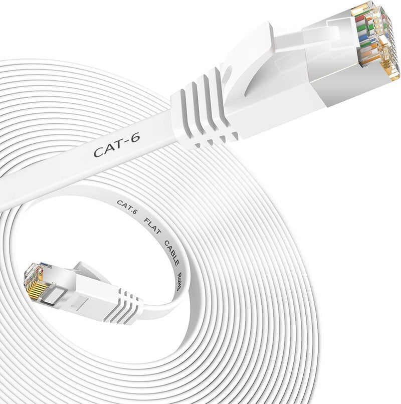 ETZIN كابل إيثرنت Cat6 بطول 1 متر RJ45 سلك LAN مسطح عالي السرعة 250MHZ / سرعة 1 جيجابت كابل UTP LAN، كابل إنترنت، كابل كمبيوتر باتش فئة 6 جيجابت للأجهزة مودم أبيض (1م) - Image 1