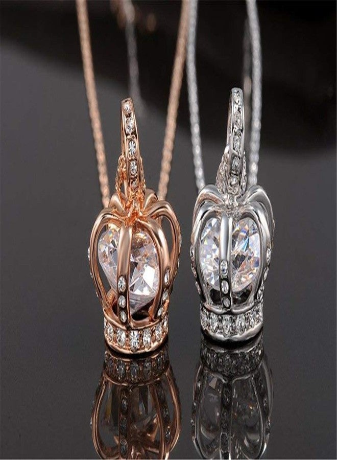 TIDOO Crown Jewelry Womens Queen and Pendant Necklace 3 Lays Rose Gold/Platinum Plated With Austrain Crystals - Image 4