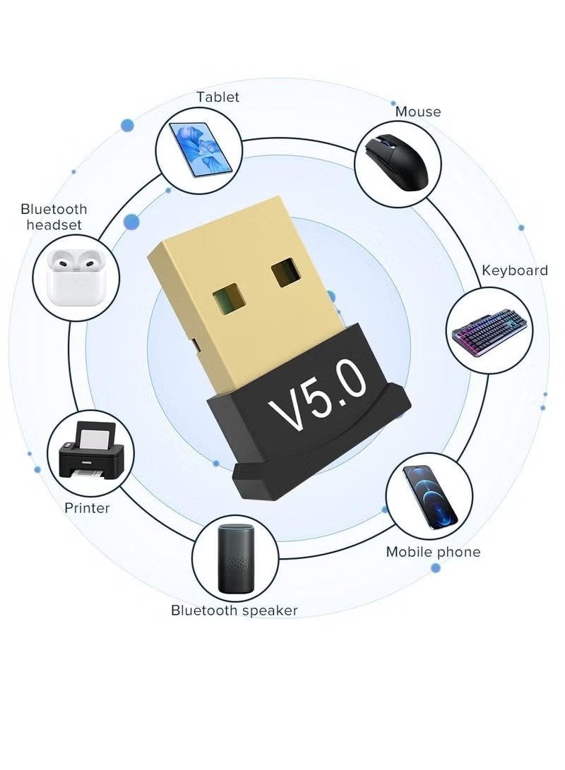 يو إس بي محول بلوتوث USB، مستقبل محول بلوتوث 5.0 يدعم ويندوز 11/10/8.1/7، مناسب لأجهزة الكمبيوتر المكتبية والمحمولة والفأرات ولوحات المفاتيح والطابعات وسماعات الرأس ومكبرات الصوت - Image 2