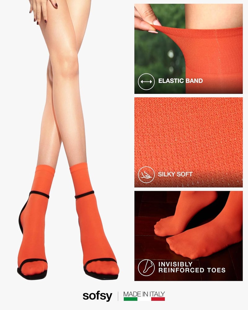 sofsy Italian High-Fashioned Ankle Socks - 40 Den Semi Sheer Nylon Stockings for Women | Durable, Soft, Low-Cut Design - Image 4