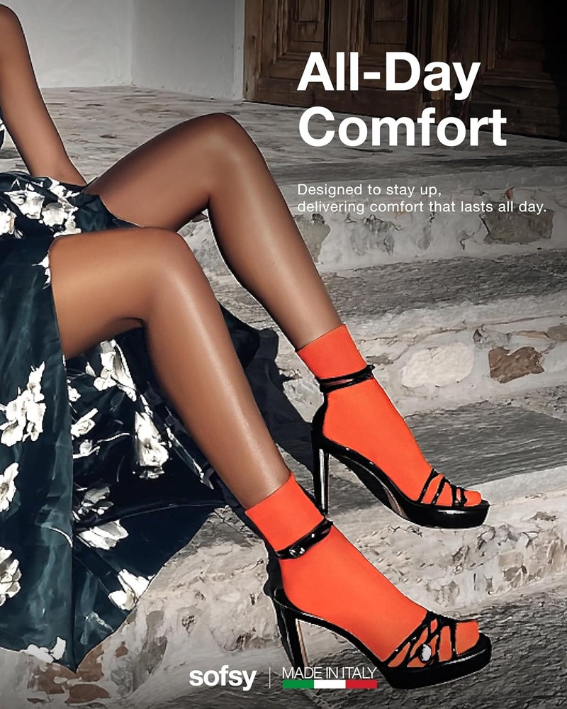 sofsy Italian High-Fashioned Ankle Socks - 40 Den Semi Sheer Nylon Stockings for Women | Durable, Soft, Low-Cut Design - Image 3
