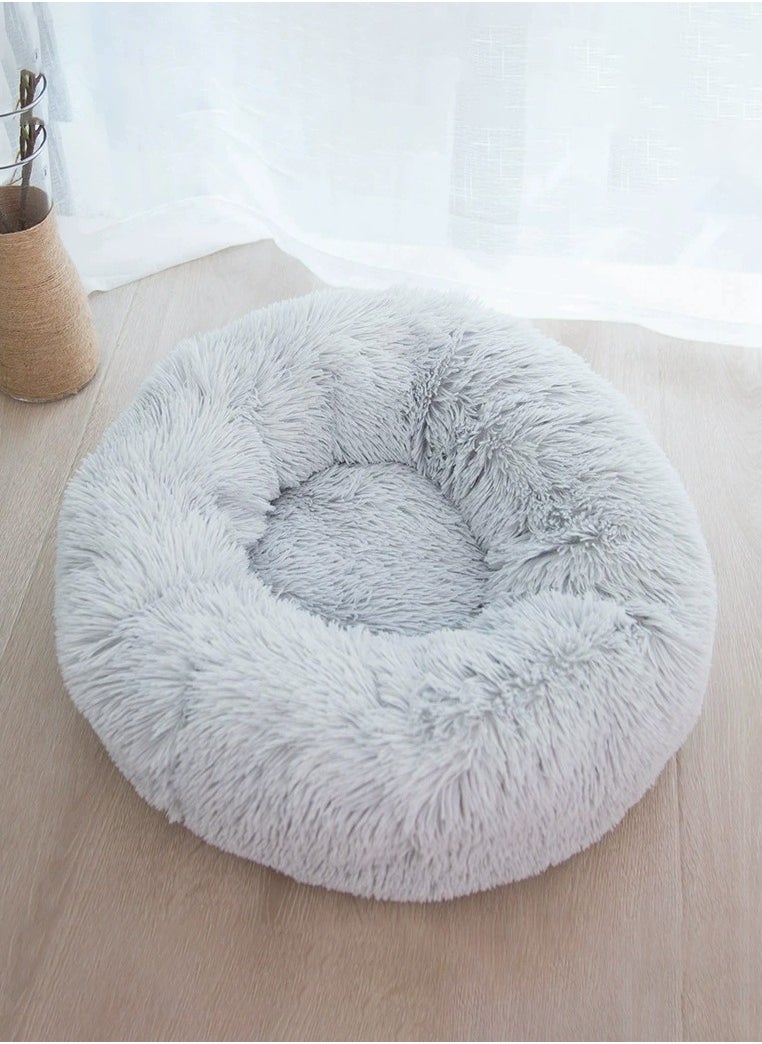 MHD Deep Grey Fluffy Pet Bed: Perfect Cuddly Spot For Cats And Small Dogs  - Image 1