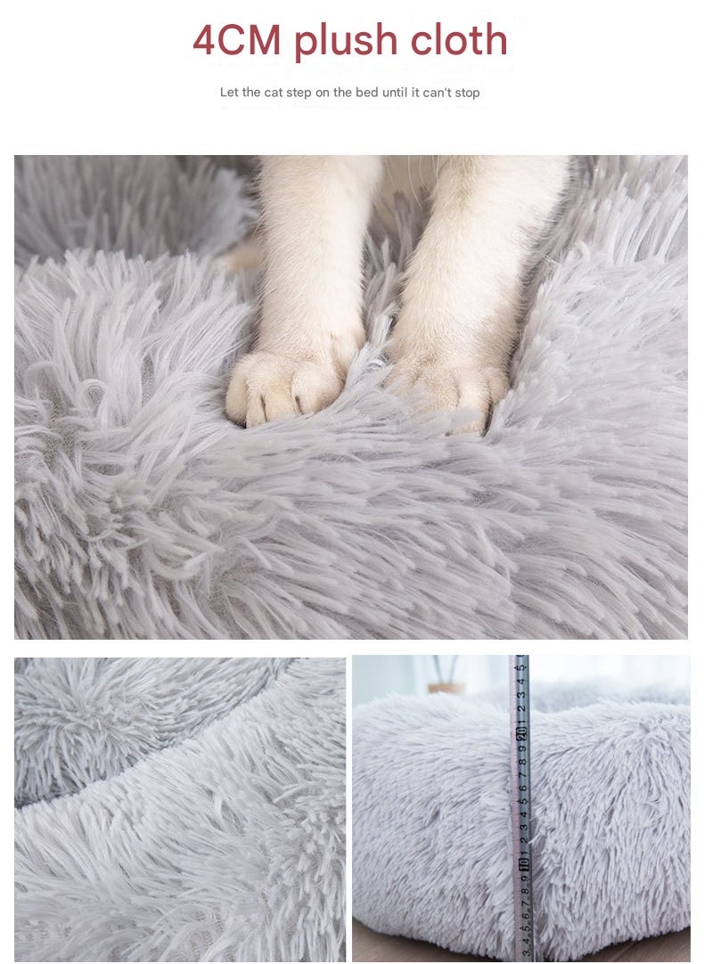 MHD Deep Grey Fluffy Pet Bed: Perfect Cuddly Spot For Cats And Small Dogs  - Image 2