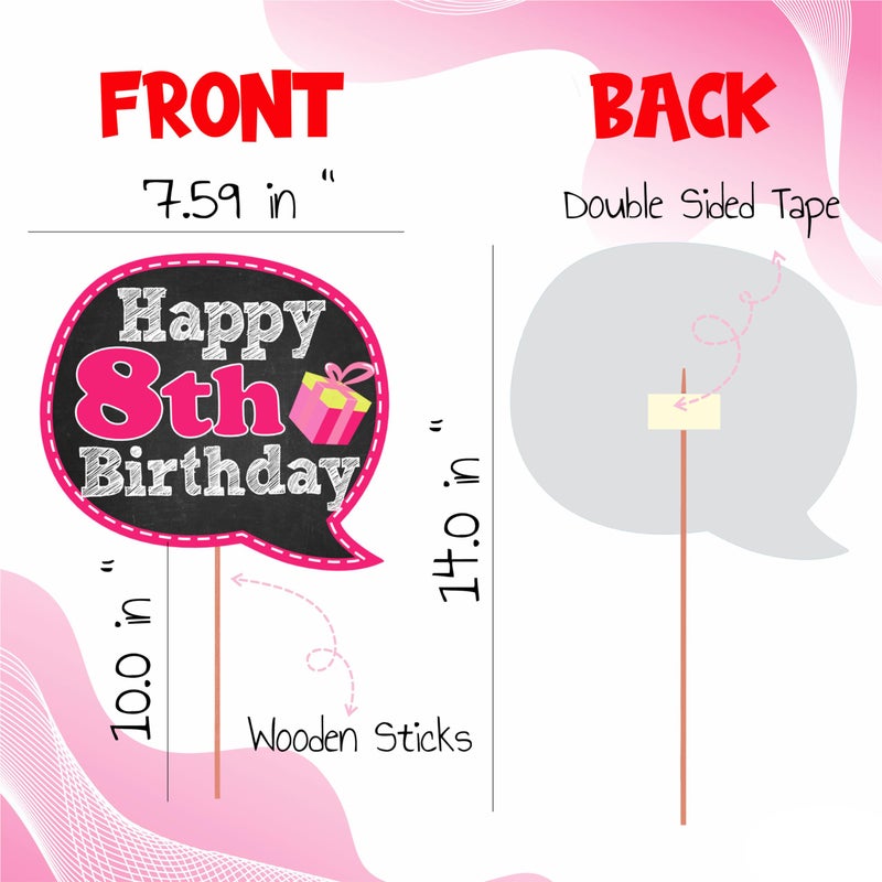 WOBBOX Eight Birthday Photo Booth Party Props Pink for Baby Girl, 8th Birthday Decorations for Girl, Kids Birthday Party Decoration Items - Image 3