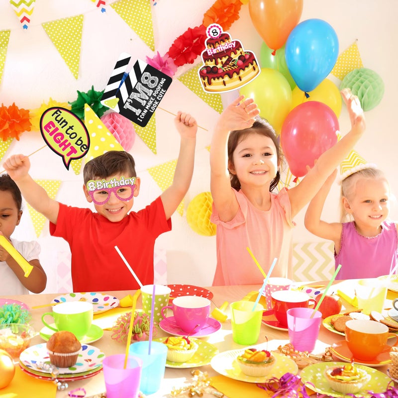 WOBBOX Eight Birthday Photo Booth Party Props Pink for Baby Girl, 8th Birthday Decorations for Girl, Kids Birthday Party Decoration Items - Image 5