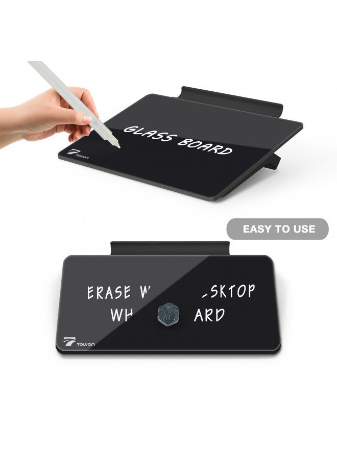TOWON Small Glass Dry Erase Board, Desk White Board with Standing, Mini Whiteboard Easel Pad Set, Stenography Artifact for Office, Home and School Supplies, 8x6 Inches, Black - Image 2