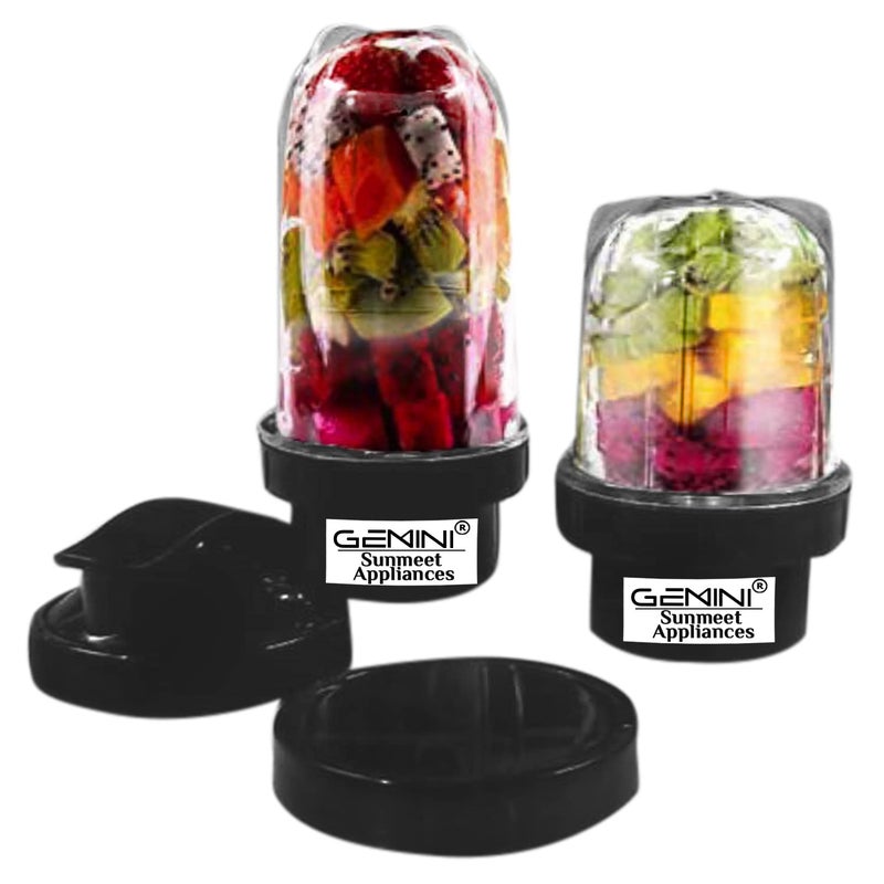 Gemini Bullet Jar for Mixer Grinder Combo of 2 Jar (530 ML, 350 ML) with Gym Sipper Cap, Black- NSA102 - Image 1