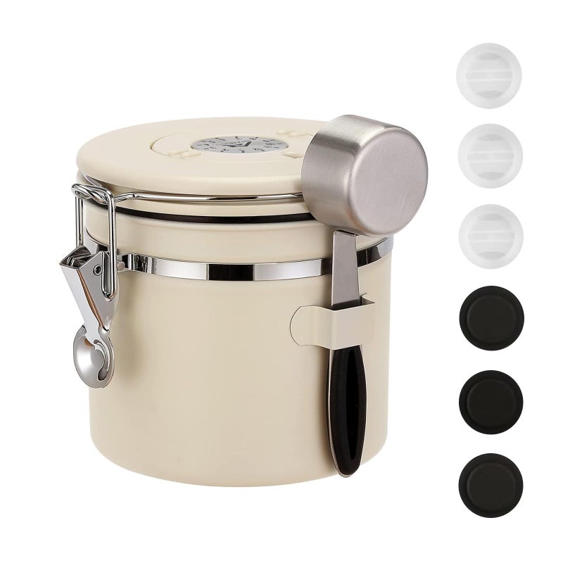 ShanSon Coffee Canister Airtight Coffee Container Stainless Steel Coffee Bean Storage Container with Scoop Coffee Canister for Beans Grounds Sugar Flour Tea Cereal11OZ Beige