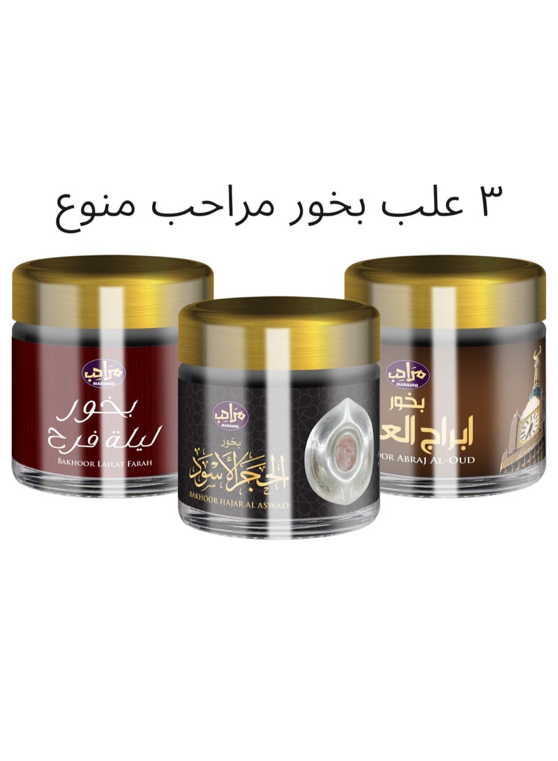 MARAHIB Incense package 3 boxes 30 g lailat farah & Hajar Al aswad & Abraj Al oud