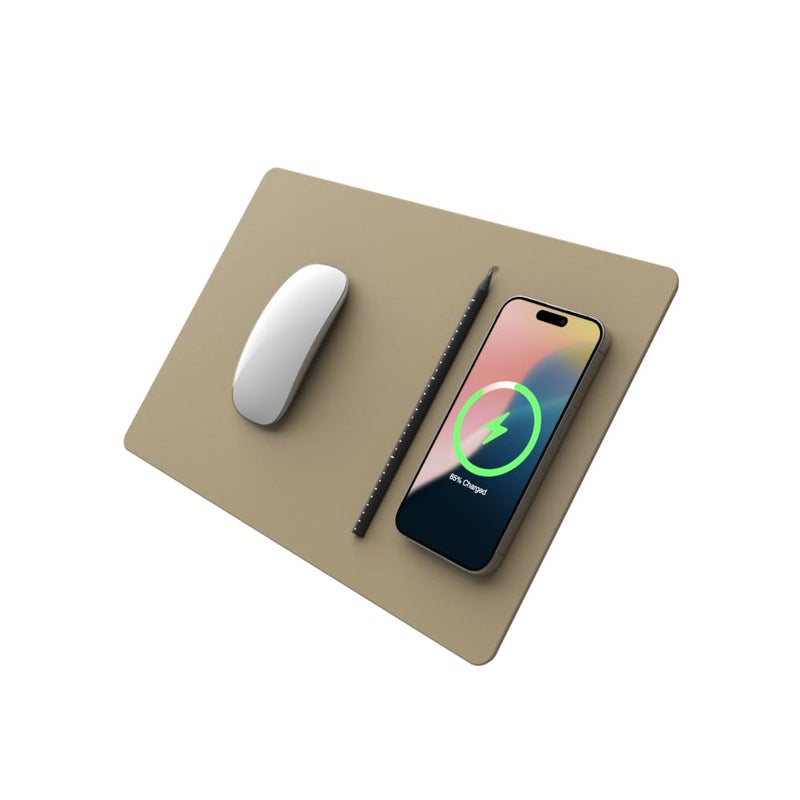 POUT - H3 PRO Qi Wireless Charging Mouse Pad Mat for MacBook, Laptop & Desk - Charges iPhone, Airpods, Samsung Galaxy (Latte Cream) - Image 1