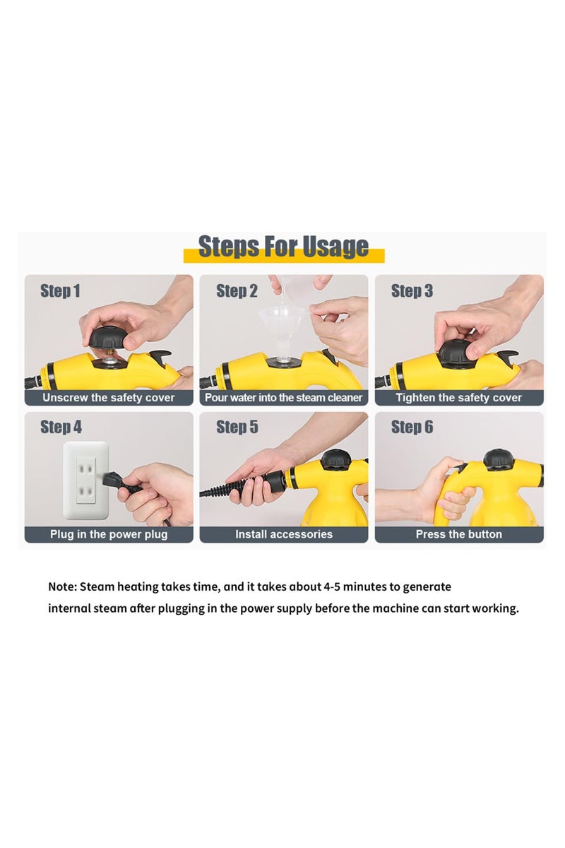 Digi Core منظف بخاري محمول باليد بقوة 1000 وات متعدد الوظائف ودرجة حرارة عالية وضغط عالي مع 9 قطع ملحقات للمطبخ والأريكة والحمام والسيارة والنافذة و2 فرشاة من النايلون وفرشاة نحاسية واحدة - Image 2